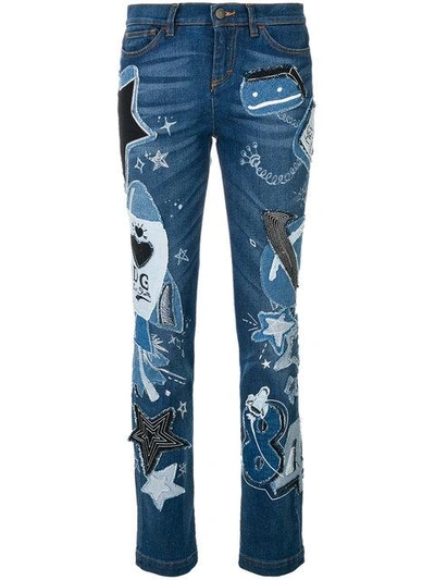 Dolce & Gabbana Girly-fit Jeans With Patch Appliqués In Blue | ModeSens