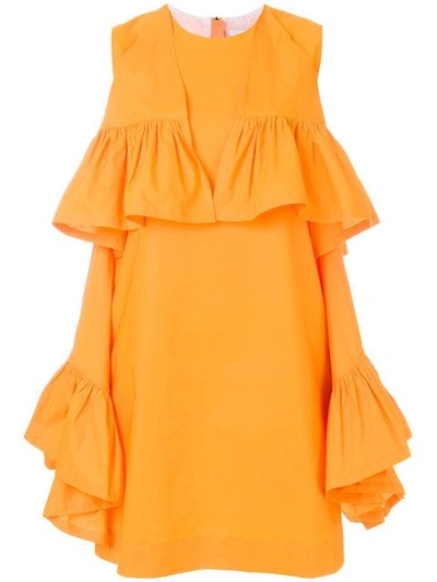 Shop Msgm Sleeveless Ruffle Dress - Orange