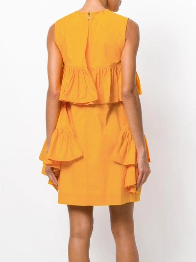 Shop Msgm Sleeveless Ruffle Dress - Orange