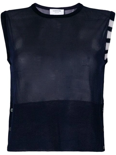 Shop Thom Browne Sheer Classic Crew Neck Shell Top With 4 In Blue