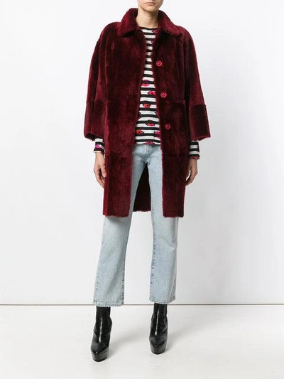 Shop Drome Belted Coat In Red