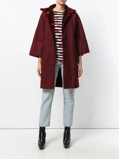 Shop Drome Belted Coat In Red