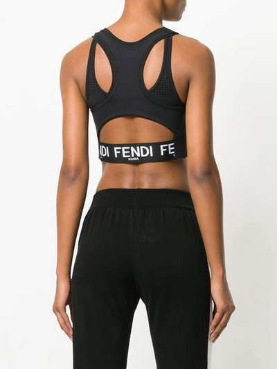 Shop Fendi Logo Sports Bra Top In Black