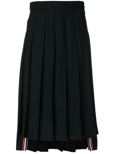 Shop Thom Browne Dropped-back Below Knee Pleated Skirt In Black Crepe Suiting - Grey