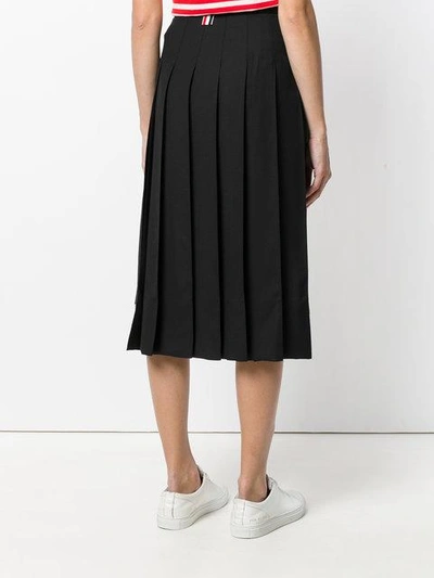 Shop Thom Browne Dropped-back Below Knee Pleated Skirt In Black Crepe Suiting - Grey