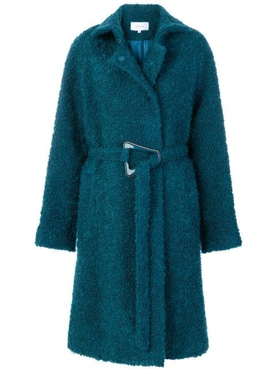 Shop Carven Belted Teddy Coat - Blue