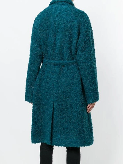 Shop Carven Belted Teddy Coat - Blue