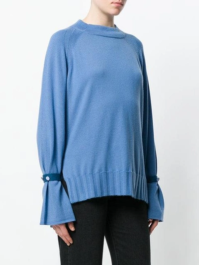 Shop Antonia Zander Cashmere Ruffle Trim Sweater - Blue
