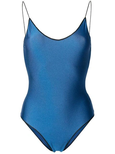 Shop Oseree Lace Insert Swimsuit In Blue