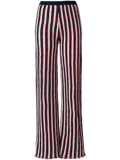 Shop Aviu Striped Wide Leg Trousers In Blue