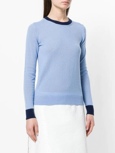 Shop Moncler Cashmere Contrast Hem Jumper In Blue