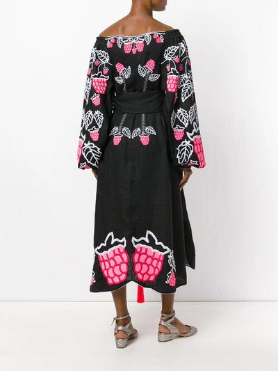 Shop Yuliya Magdych Raspberry Embroidered Dress In Black