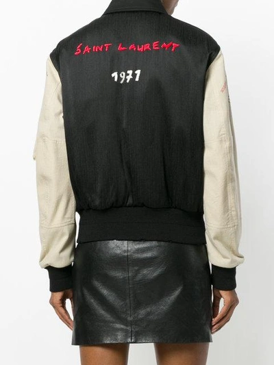 Shop Saint Laurent Embroidered Bomber Jacket In Black