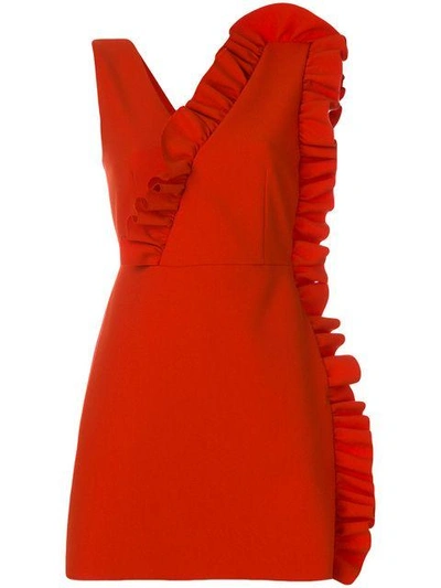 Shop Msgm Ruffled Short Dress - Red