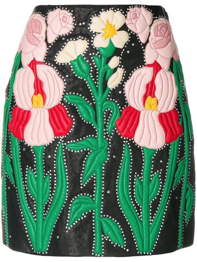 Shop Gucci Floral Embroidered Skirt - Black