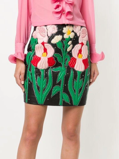 Shop Gucci Floral Embroidered Skirt - Black