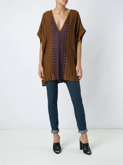 Shop Gig Pattern Knit Blouse In Brown