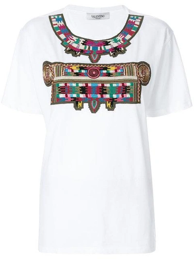Shop Valentino Embroidered Pattern T-shirt In White