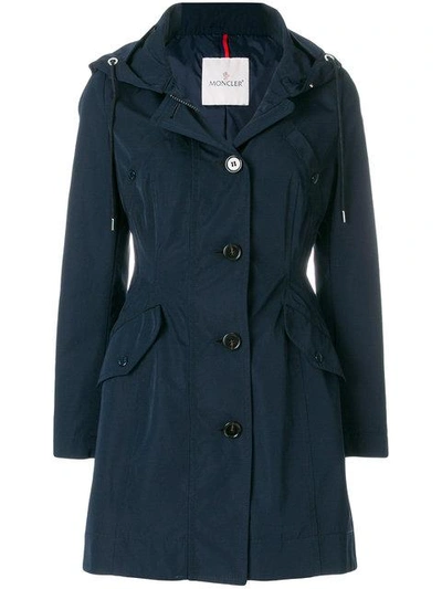Shop Moncler Zipped Fitted Coat In Blue