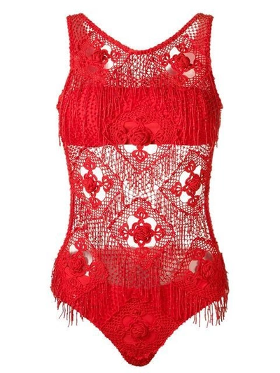 Shop Amir Slama Crochet Swimsuit In Red