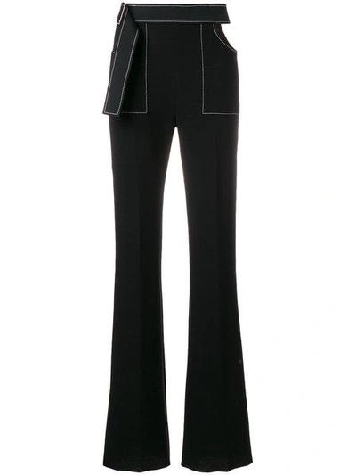 Shop David Koma Contrast-trim Flared Trousers - Black