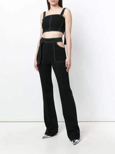 Shop David Koma Contrast-trim Flared Trousers - Black