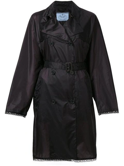 Shop Prada Embellished Belted Trench Coat - Black