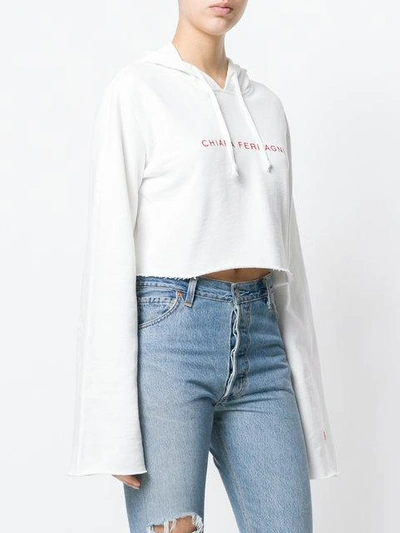 Shop Chiara Ferragni Cropped Embroidered Logo Hoodie - White