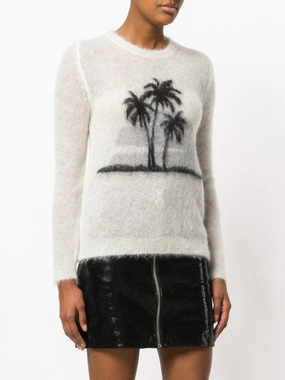 Shop Saint Laurent Palm Tree Print Sweater - White