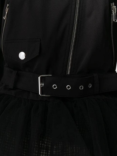 Shop Moschino Tulle Hem Biker Jacket In Black