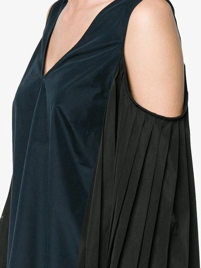 Shop Monographie Pleated Sleeve Cold Shoulder Top In Blue