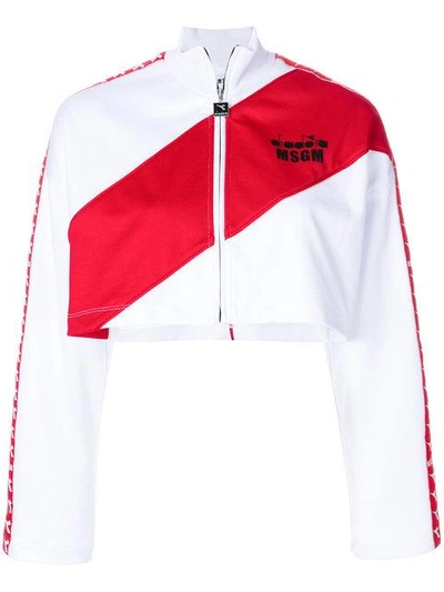 Shop Msgm X Diadora Cropped Zipper Jacket In White