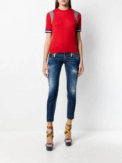 Shop Dsquared2 Cropped Jeans With Zip Embellishment In Blue