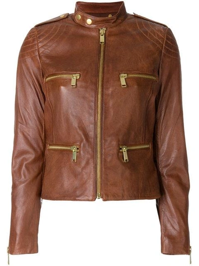 Shop Michael Michael Kors Leather Moto Jacket - Brown