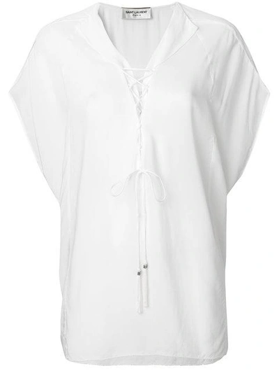 Shop Saint Laurent Lace-up Tabard Blouse In White