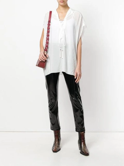 Shop Saint Laurent Lace-up Tabard Blouse In White