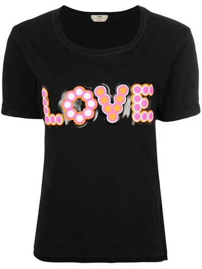 Shop Fendi Love-appliqué T-shirt - Black