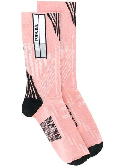 Shop Prada Logo Ankle Socks In Pink