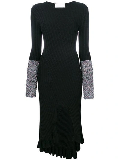Shop Esteban Cortazar Contrast-cuff Midi Dress In O9000 Black