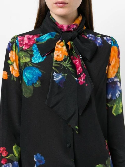 Shop Gucci Pictoral Bouquet Print Blouse In Black