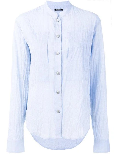 Shop Balmain Embossed Button Shirt In Blue