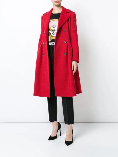 Shop Moschino Double Breasted Frock Coat - Red