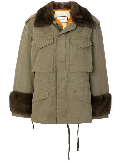 Shop Gucci Mink Fur Trim Parka - Green