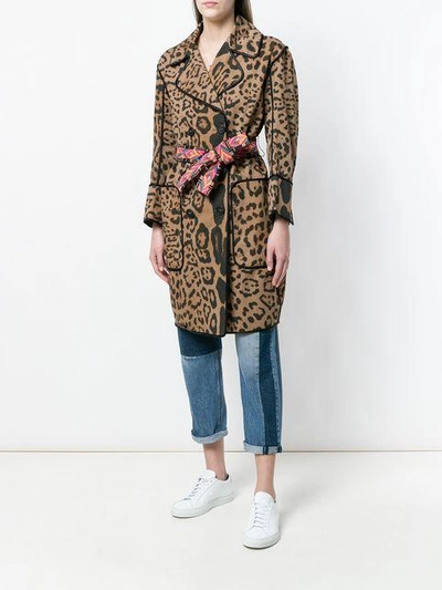 Shop Bazar Deluxe Leopard Print Double Breasted Coat - Brown