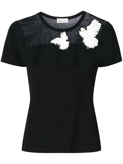 Shop Red Valentino Dove Embroidered T-shirt In Black