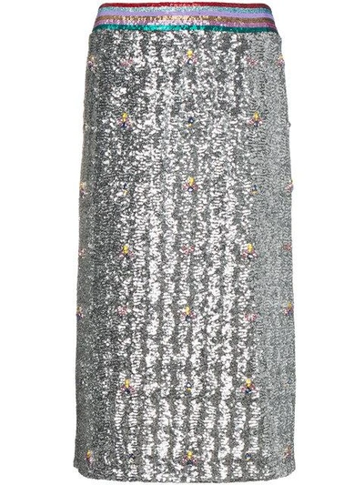 Shop Mary Katrantzou Sigma Sequin Pencil Skirt - Metallic