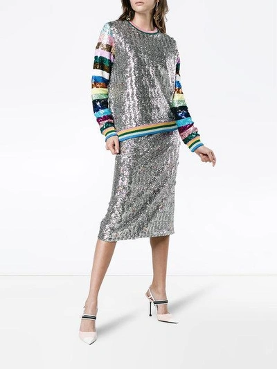 Shop Mary Katrantzou Sigma Sequin Pencil Skirt - Metallic