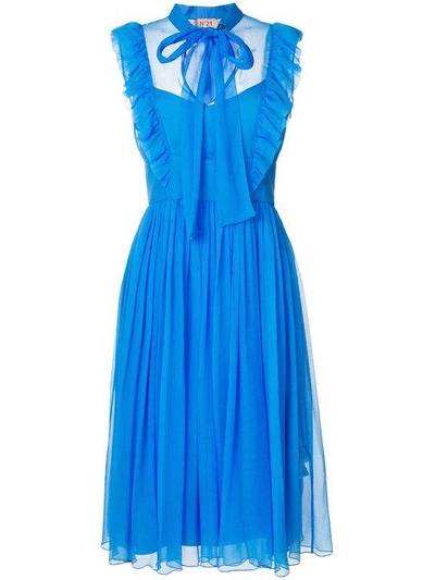 Shop N°21 Nº21 Pussybow Ruffle Dress - Blue