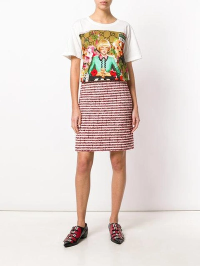Shop Gucci Striped Tweed Skirt In Red