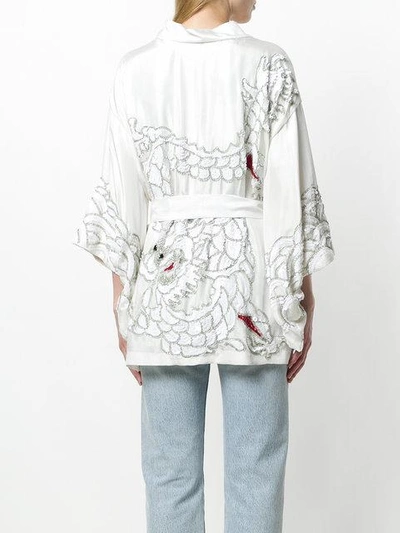 Shop P.a.r.o.s.h Sequin Dragon Embroidered Kimono Jacket In White